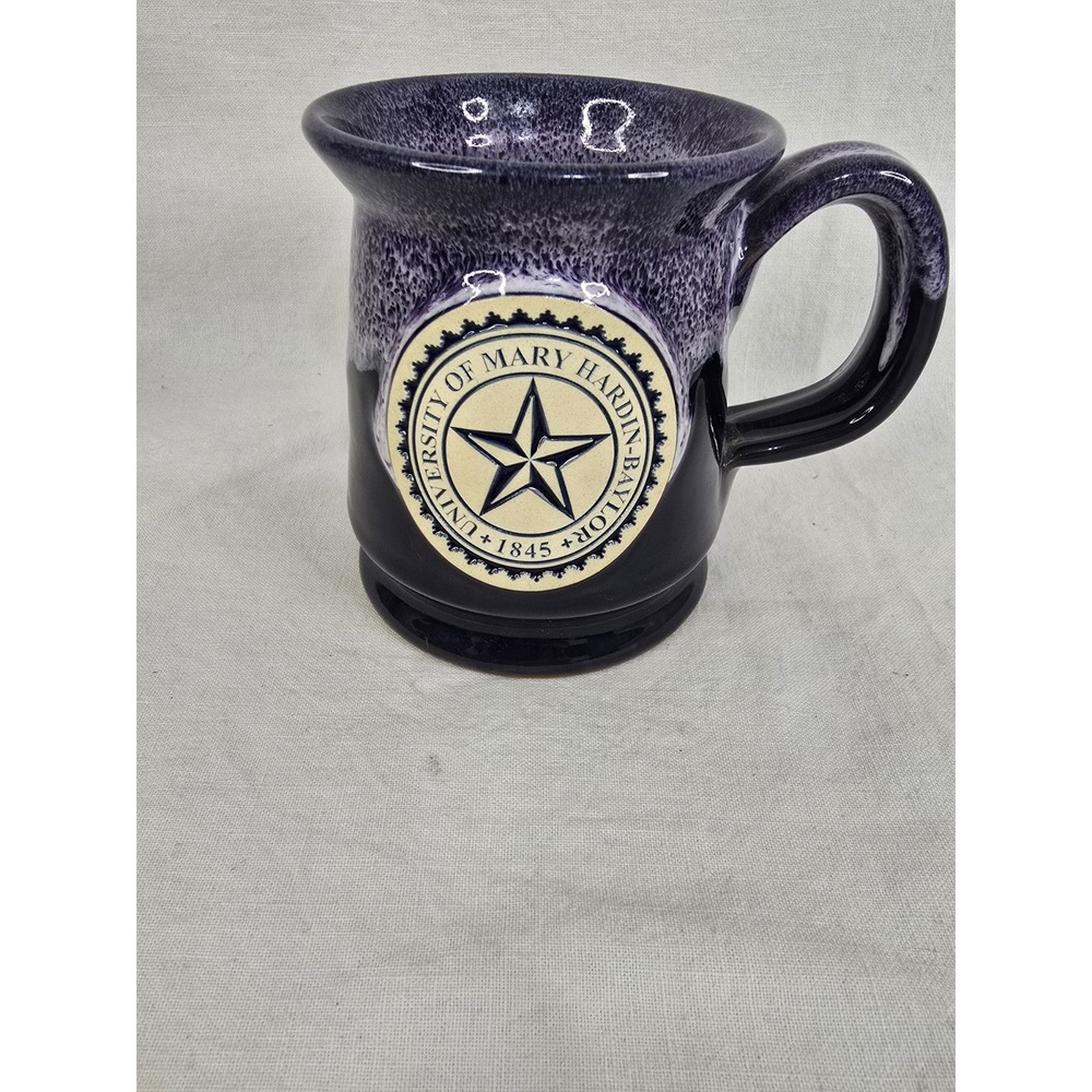 Deneen Pottery Handthrown Coffee Mug Black Purple Drip Glaze USA 2012‎ Stoneware